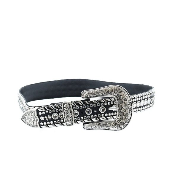 Kippy’s Swarovski Crystal Belt Sz S Cowgirl Western Black Leather Bling Handmade main image 5